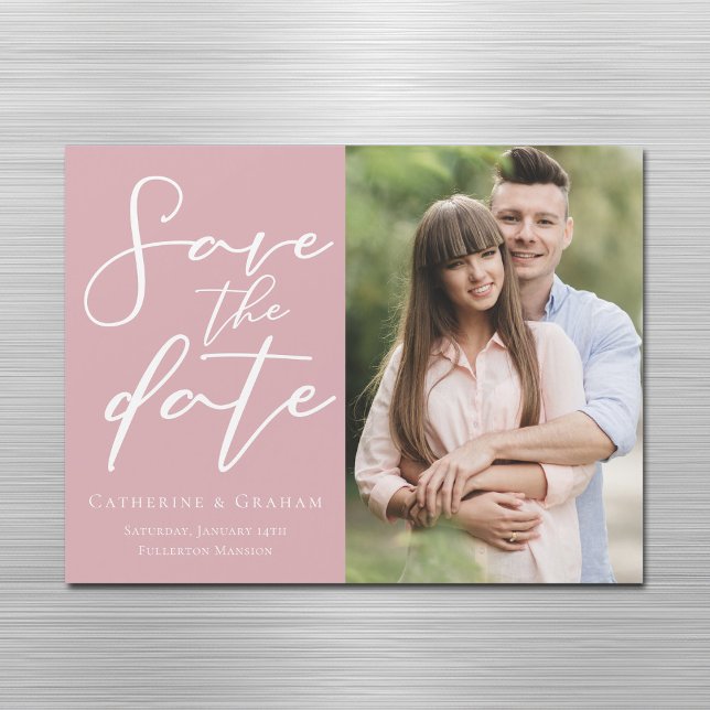Dusty Rose Pink Save the Date Photo Magnet Card (Skapare uppladdad)
