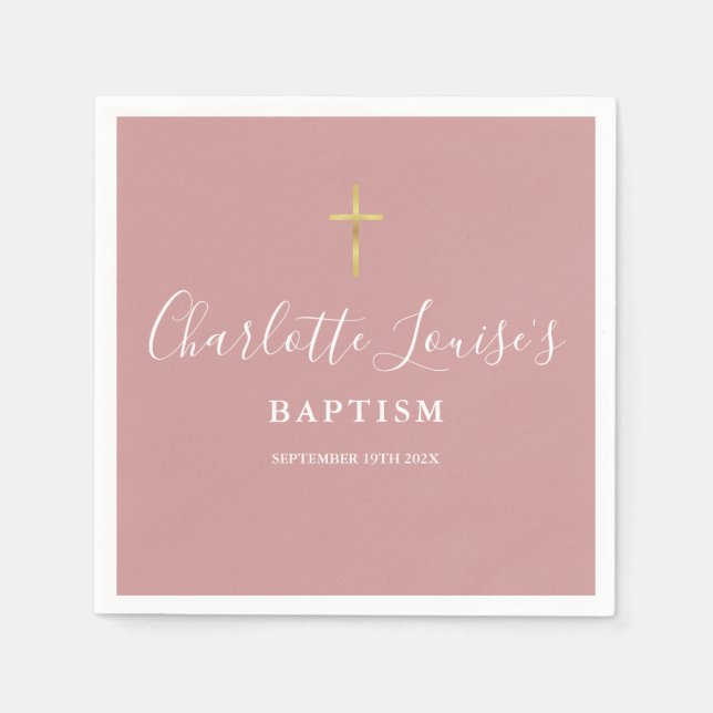 Dusty Rose Pink Signature Baptism Christening Pappersservett (Framsidan)