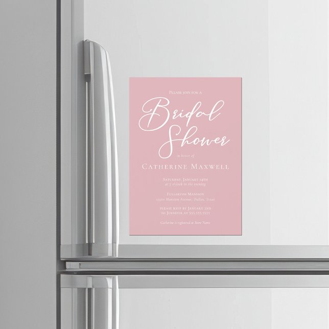 Dusty Rose Pink Typography Bridal Shower Magnetisk Inbjudningskort (Skapare uppladdad)