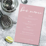 Dusty Rose Pink Wedding Bar Menu<br><div class="desc">This dusty rose pink wedding bar menu sheet features delicate white typography for a romantic afternoon ceremony for a feminine bride who likes soft colors and minimal script design. Soft pastel pink drinks sign.</div>
