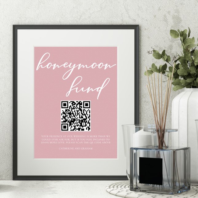 Dusty Rose Pink Wedding Honeymoon Fund QR Code Poster (Skapare uppladdad)