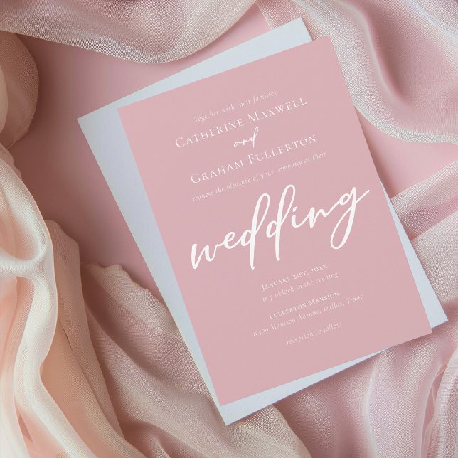 Dusty Rose Pink White Script Afternoon Wedding Inbjudningar (Skapare uppladdad)