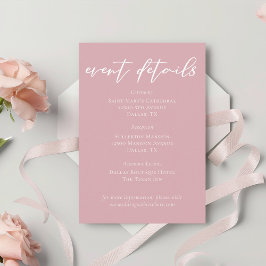 Dusty Rose Pink White Script Wedding Event Details Tilläggskort