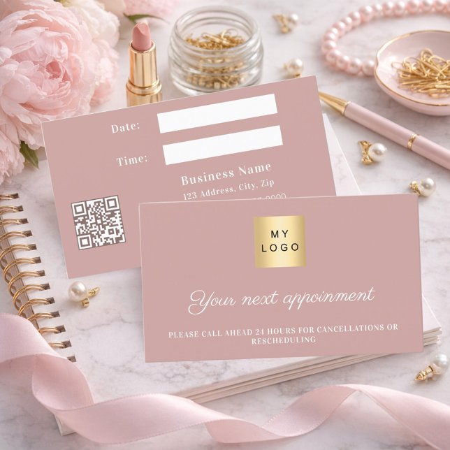 Dusty rose QR business logo appointment card Rabattkort (Skapare uppladdad)