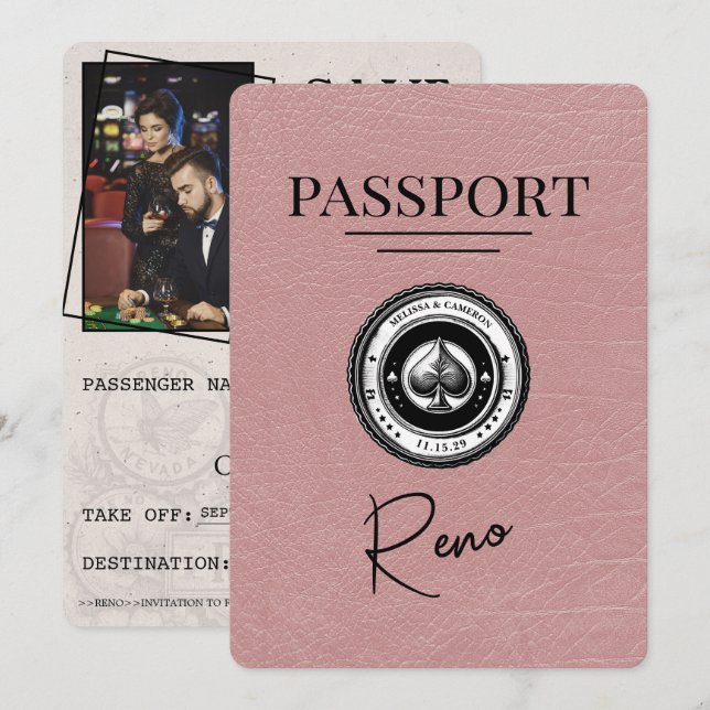 Dusty Rose Reno Pass Med Deltagardatum Spara Datumet (Fram/baksida)