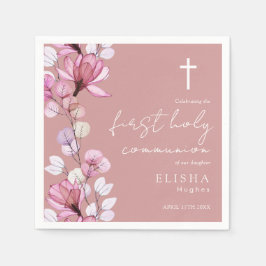 Dusty Rose Rosa Blommig Första Kommunion Pappersservett