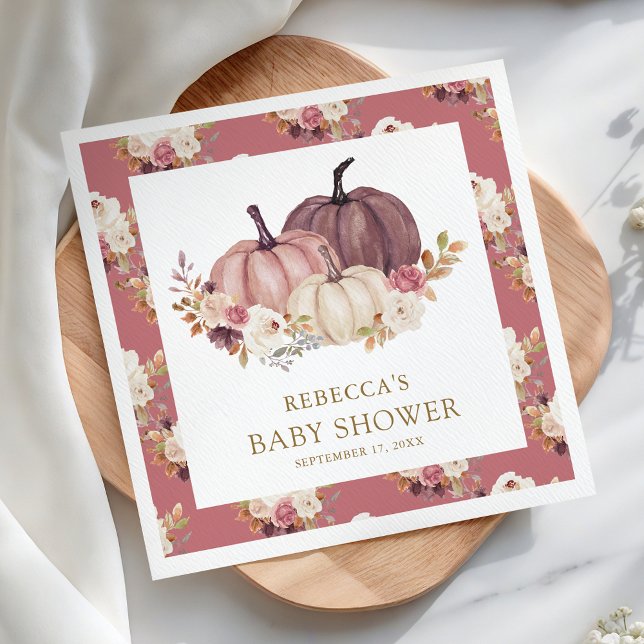 Dusty Rose Rosa Blommig Pumpa Bebis Shower Pappersservett (Skapare uppladdad)