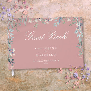 Dusty Rose Rosa Blommiga Vildblommor Kaskad Bröllo Gästböcker