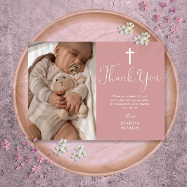 Dusty Rose Rosa Elegant Skript Foto Dop Tack Kort