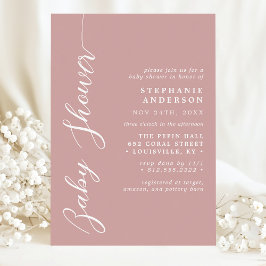 Dusty Rose Rosa Enkel Modernt Skript Baby Shower Inbjudningar