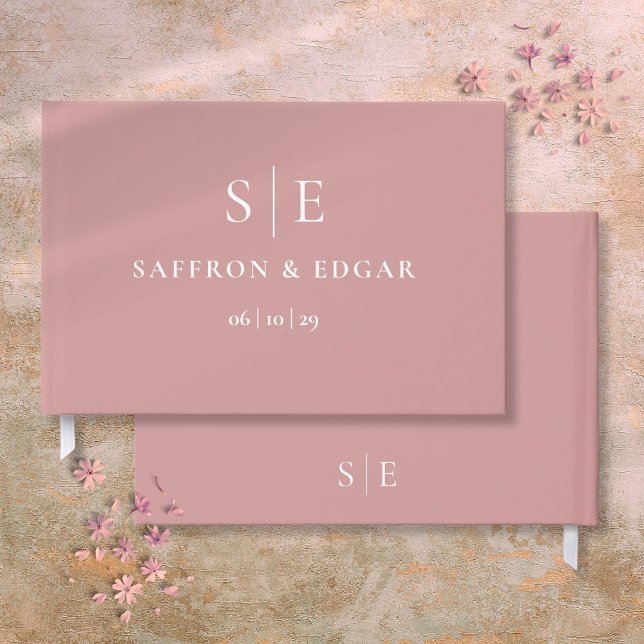 Dusty Rose Rosa Enkel Monogram Bröllop Gästböcker (Dusty Rose Pink Simple Monogram Wedding Guest Book)
