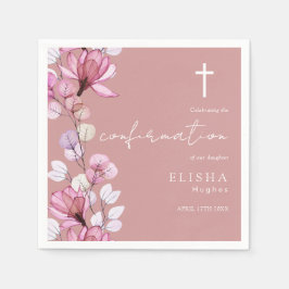 Dusty Rose Rosa Genomskinlig Blommig Konfirmation Pappersservett