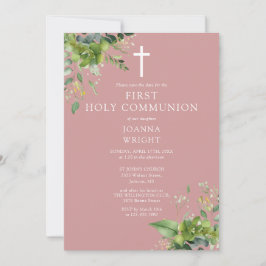 Dusty Rose Rosa Grönska Första Kommunion Spara Datumet