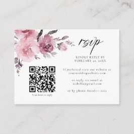 Dusty Rose Rosa Mauve Blommig QR-kod Bröllop RSVP Tilläggskort