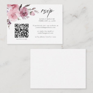 Dusty Rose Rosa Mauve Blommig QR-kod Bröllop RSVP Tilläggskort