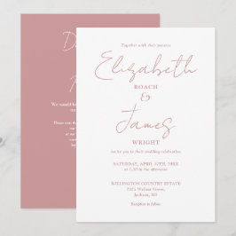 Dusty Rose Rosa Minimalistisk Elegant QR-kod Bröll Inbjudningar