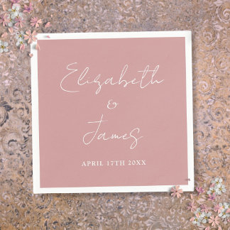 Dusty Rose Rosa Modern Minimalistisk Skript Bröllo Pappersservett