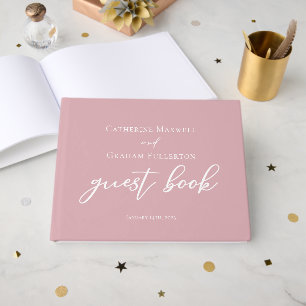 Dusty Rose Rosa Typografi Romantisk Bröllop Gästböcker