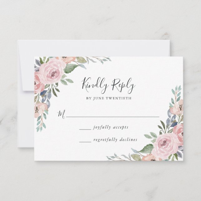 Dusty Rose Rosa Vattenfärg Blommig | Bröllop OSA Kort (Framsida)