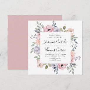 Dusty Rose Rosa Vattenfärg Blommig   Fyrkantig Brö Inbjudningar