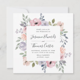 Dusty Rose Rosa Vattenfärg Blommig | Fyrkantig Brö Inbjudningar
