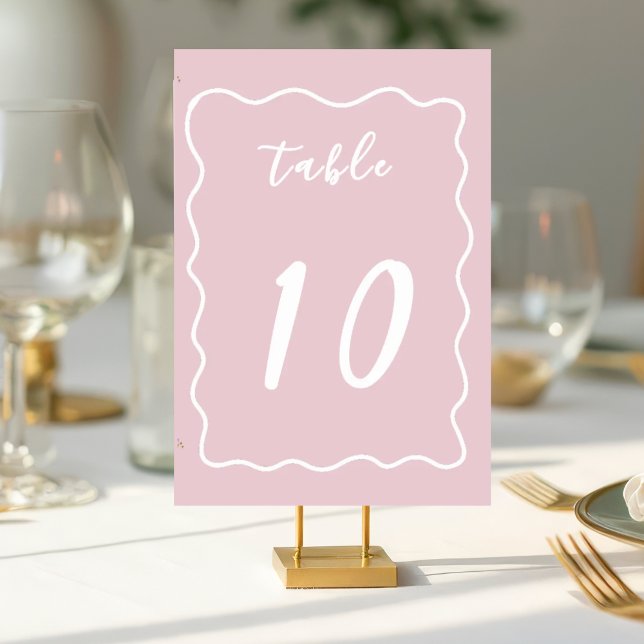 Dusty Rose Rosa Vitt Nyckfull Scallop Kant  Bordsnummer (Dusty Rose Pink Hand Drawn Table Numbers.)
