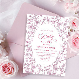 Dusty Rose Rose Pattern Pink Baby Shower Invitatio Inbjudningar