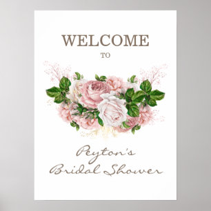 Dusty Rose Rosé Rosa Vitt Pink Vit Bröllopsdusch Poster