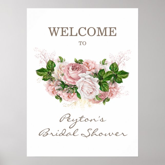Dusty Rose Rosé Rosa Vitt Pink Vit Bröllopsdusch Poster (Framsidan)