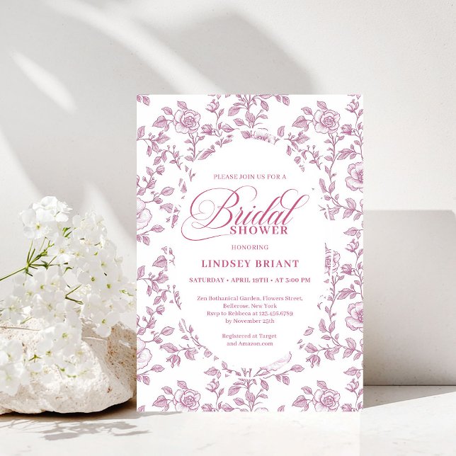 Dusty Rose Rosmönster Rosa Bröllopsdusch Inbjudan (Dusty Rose Rose Pattern Pink Bridal Shower Invitation)