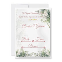 Dusty Rose Sage Blommig Bröllopsinbjudan | Elegant