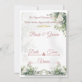 Dusty Rose Sage Blommig Bröllopsinbjudan | Elegant Inbjudningar