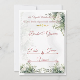 Dusty Rose Sage Blommig Bröllopsinbjudan | Elegant Inbjudningar
