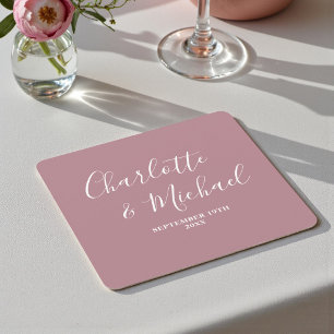 Dusty Rose Script Minimalistisk Bröllop Underlägg Papper Kvadrat