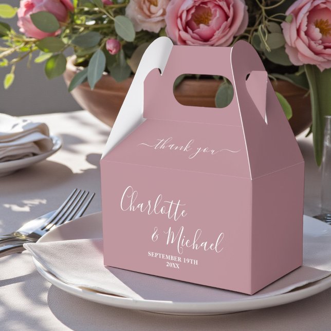 Dusty Rose Script Trendig Bröllop Tacksamhet Presentaskar (Skapare uppladdad)