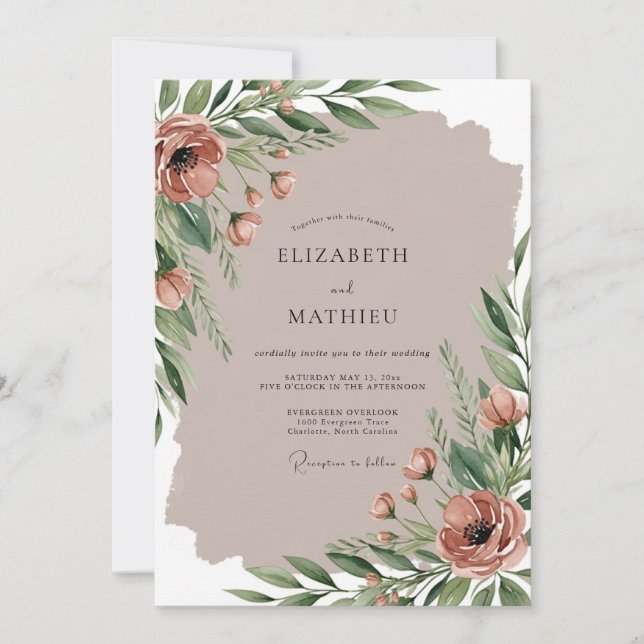 Dusty Rose Serene Earthy Wedding Inbjudningar (Framsida)