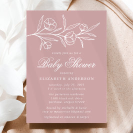 Dusty Rose Skisserad Blommig Bebis Shower Inbjudningar
