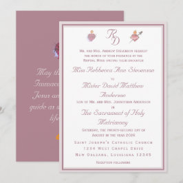 Dusty Rose Two Hearts Catholic Wedding Invitation Inbjudningar