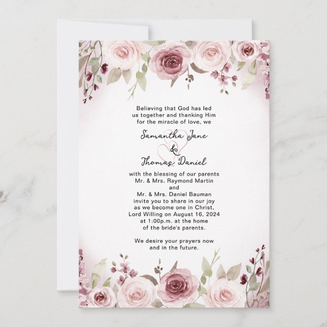 Dusty Rose Watercolor Floral Wedding Invitation Inbjudningar (Framsida)