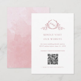 Dusty Rose Watercolor Monogram QR-kod/RSVP Online Tilläggskort
