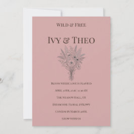 Dusty Rose Wedding Invitation Wildflower Boho Inbjudningar
