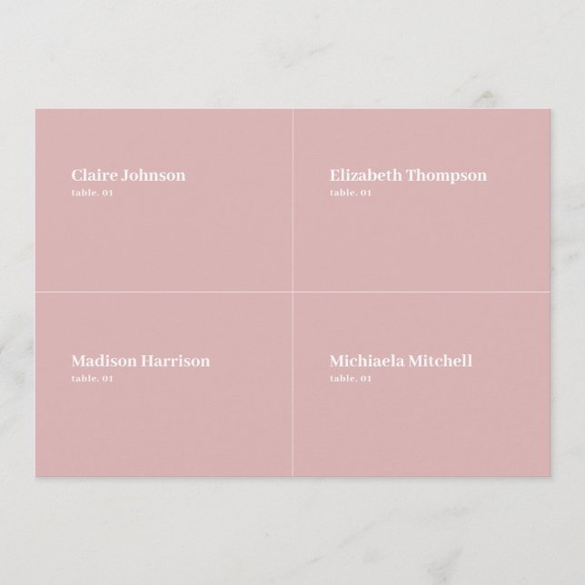 Dusty Rose Wedplace Card DIY Inbjudningar (Framsida)