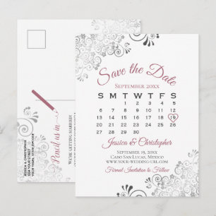 Dusty Rose & White Bröllop Save the Date Kalender Meddelande Vykort