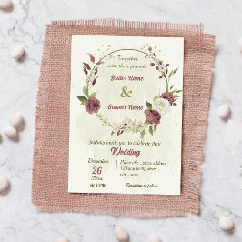 dusty rose white flowers botanical wedding inbjudningar