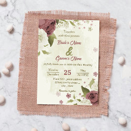 dusty rose white flowers botanical wedding inbjudningar