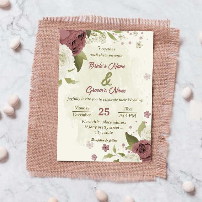 dusty rose white flowers botanical wedding inbjudningar (Skapare uppladdad)
