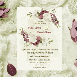 dusty rose white flowers botanical wedding inbjudningar