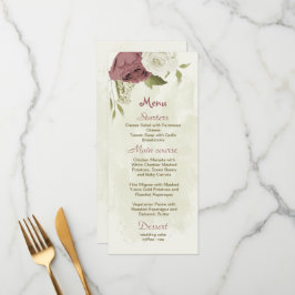 dusty rose white flowers botanical wedding meny