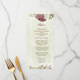 dusty rose white flowers botanical wedding meny