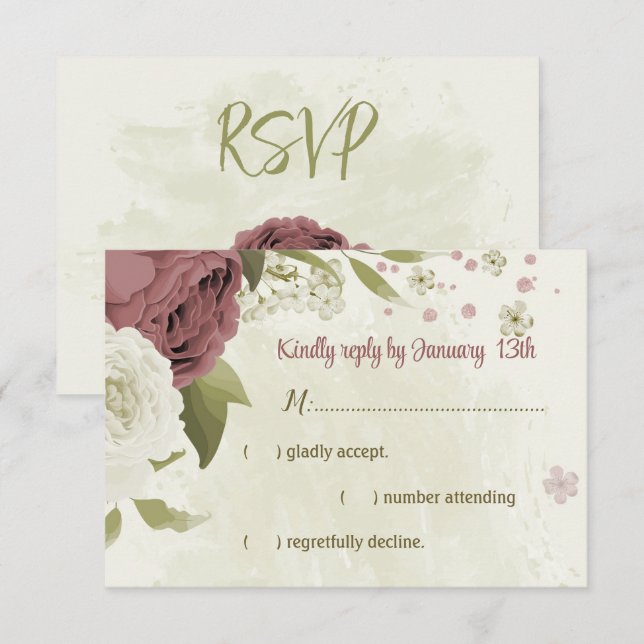 dusty rose white flowers botanical wedding OSA kort (Fram/baksida)